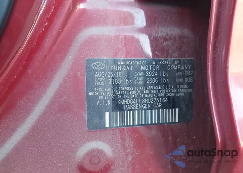 2017 Hyundai Elantra Value Edition from USA, damaged, VIN KMHD84LF8HU275164